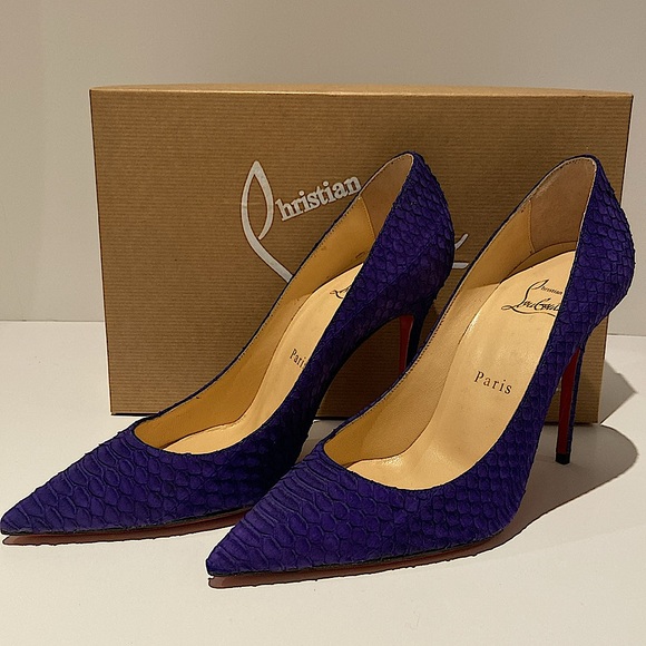 Christian Louboutin Décolleté 554 100 Watersnake Nabuck Purple Pop - Picture 3 of 11